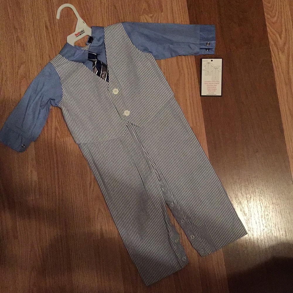 One Piece Seersucker Suit For Boys Sz 12 Months